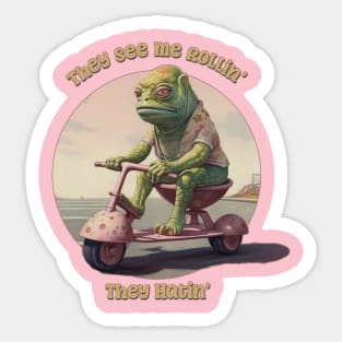 They See Me Rollin', They Hatin' Funny Scooter Lizard Sticker